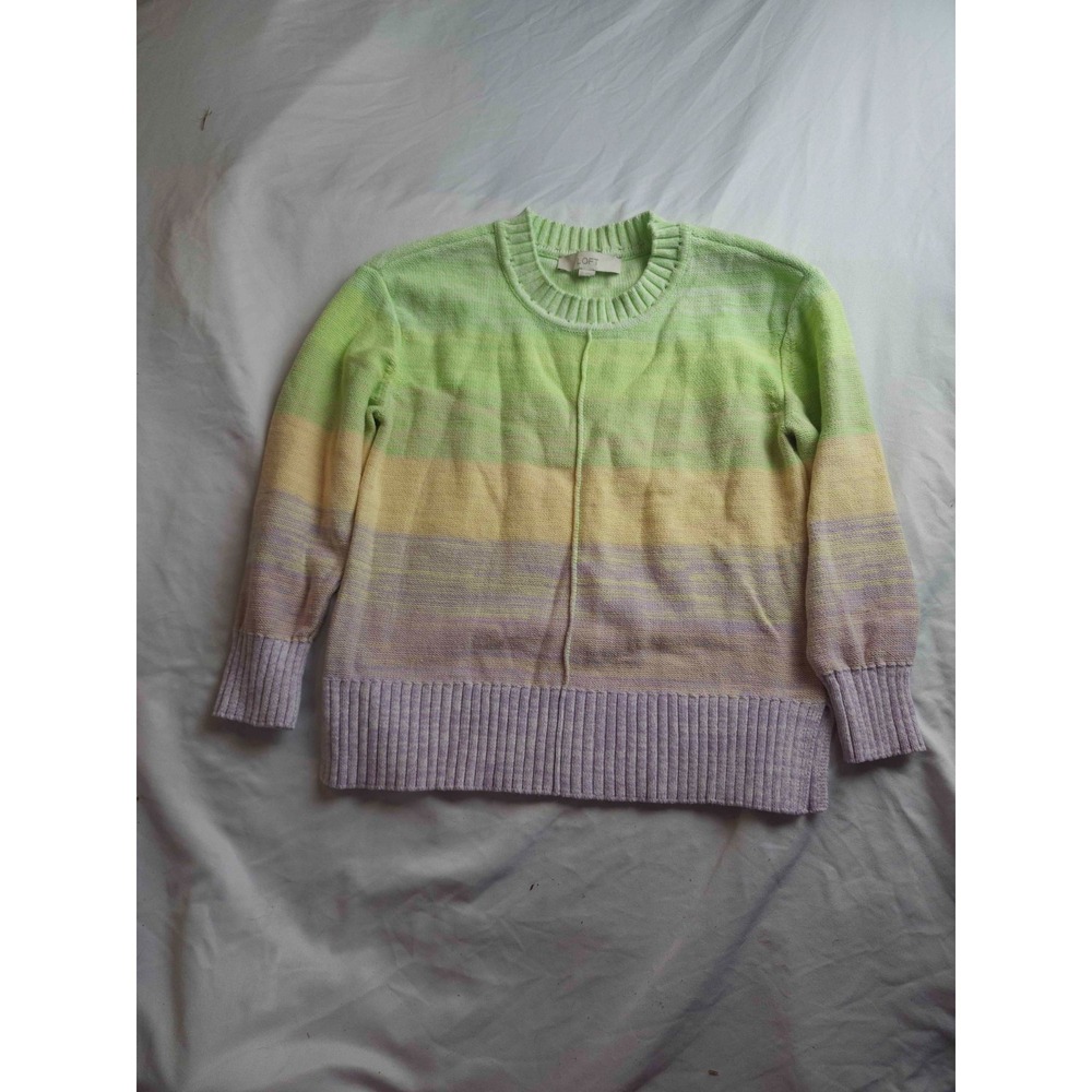 Loft Sweater Womens Size XS Multicolor Ombre Striped Knit Crew Neck Pullover
